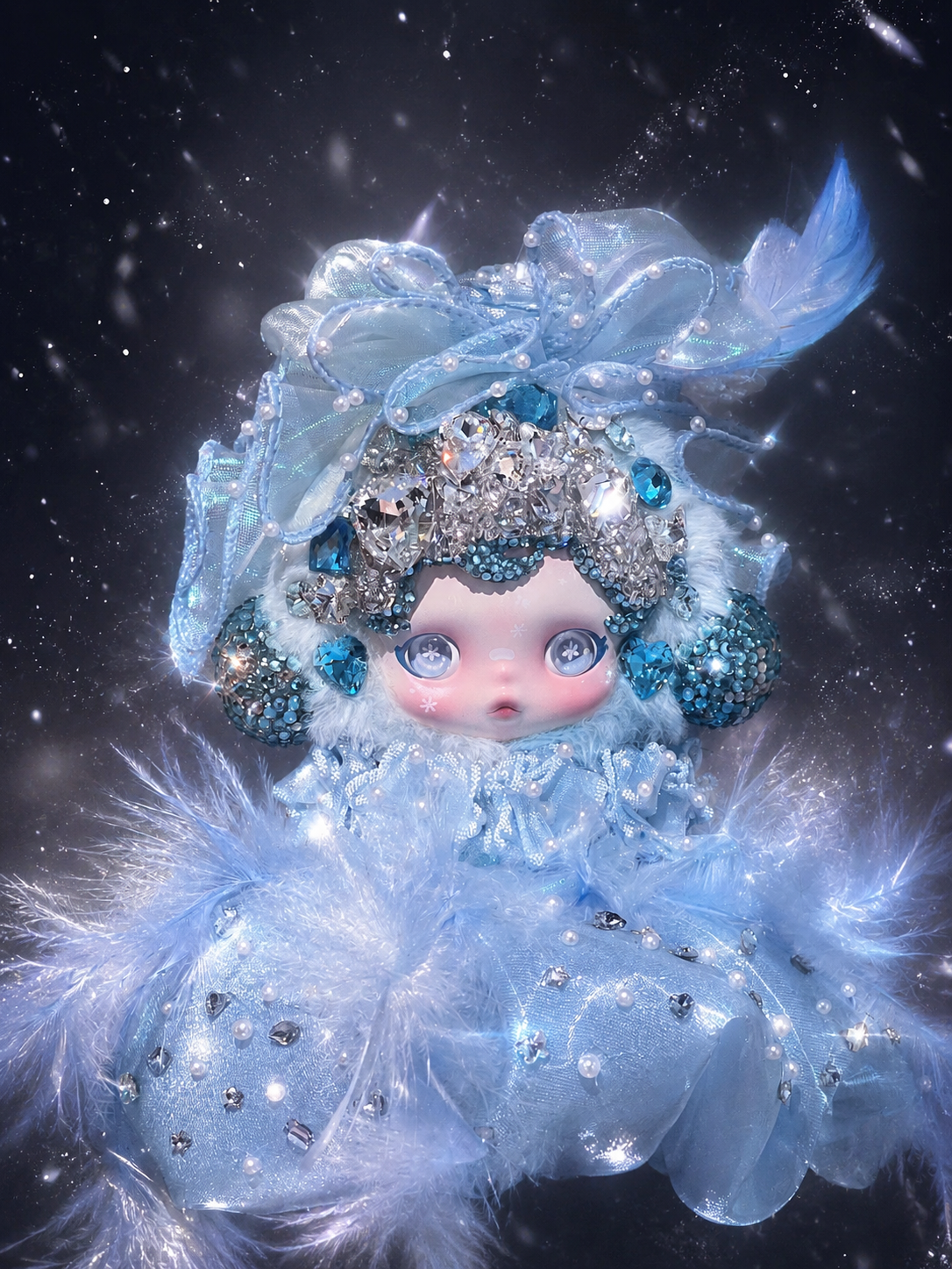 Luxury SKULLPANDA “Song of Snow” Doll | Swarovski Crystal Details | Premium Doll Outfit | Handmade Custom Design